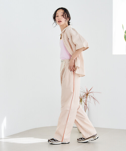 ブラウス シャツ FRUIT OF THE LOOM × FREAK'S STORE/フルーツオブザルーム 別注 マルチストライプ半袖ショートシャツの画像