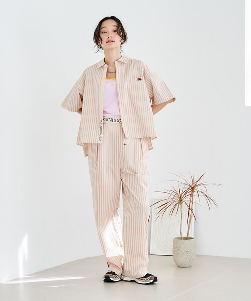 ブラウス シャツ FRUIT OF THE LOOM × FREAK'S STORE/フルーツオブザルーム 別注 マルチストライプ半袖ショートシャツの画像
