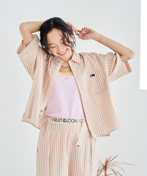 ブラウス シャツ FRUIT OF THE LOOM × FREAK'S STORE/フルーツオブザルーム 別注 マルチストライプ半袖ショートシャツの画像