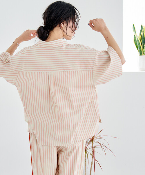ブラウス シャツ FRUIT OF THE LOOM × FREAK'S STORE/フルーツオブザルーム 別注 マルチストライプ半袖ショートシャツの画像