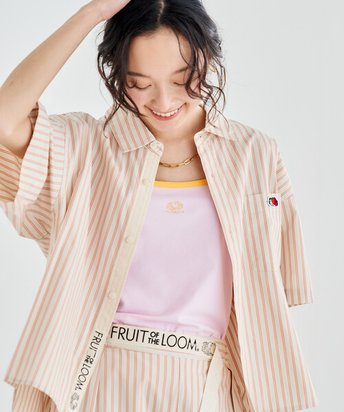 ブラウス シャツ FRUIT OF THE LOOM × FREAK'S STORE/フルーツオブザルーム 別注 マルチストライプ半袖ショートシャツの画像
