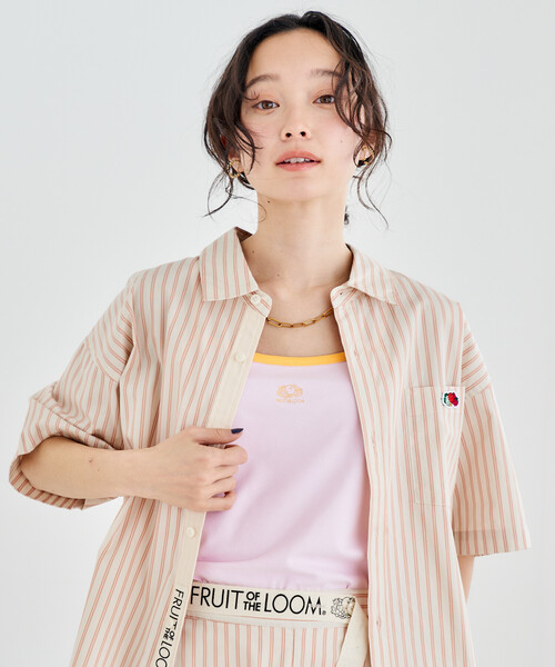 ブラウス シャツ FRUIT OF THE LOOM × FREAK'S STORE/フルーツオブザルーム 別注 マルチストライプ半袖ショートシャツの画像