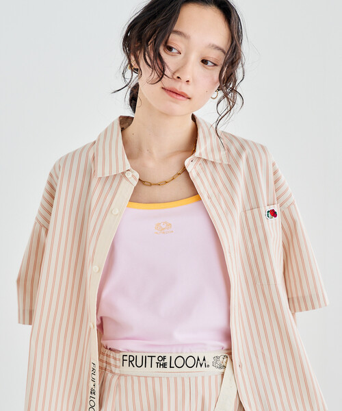 ブラウス シャツ FRUIT OF THE LOOM × FREAK'S STORE/フルーツオブザルーム 別注 マルチストライプ半袖ショートシャツの画像