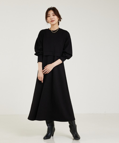 「abahouse mavie」 長袖ワンピース フリー ブラック レディース_画像9
