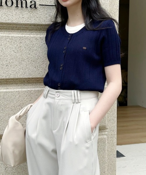 Ada. ニット セーター リブ編み レイヤード クルーネック フロント