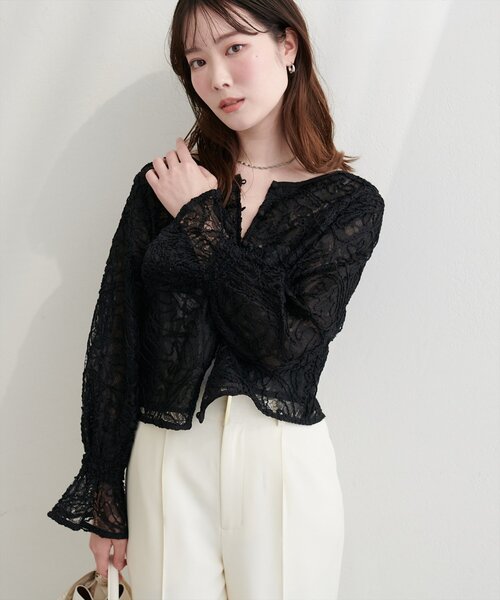 natural couture ブラウス シャツ コード刺繍レースブラウス