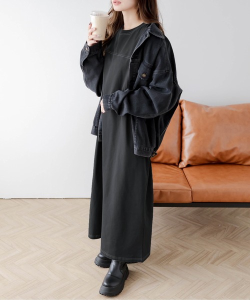 「La-gemme」 長袖ワンピース フリー ブルー レディース_画像9