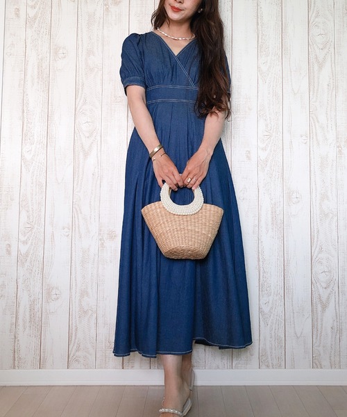 「junoah」 半袖ワンピース X-LARGE ブルー レディース_画像2