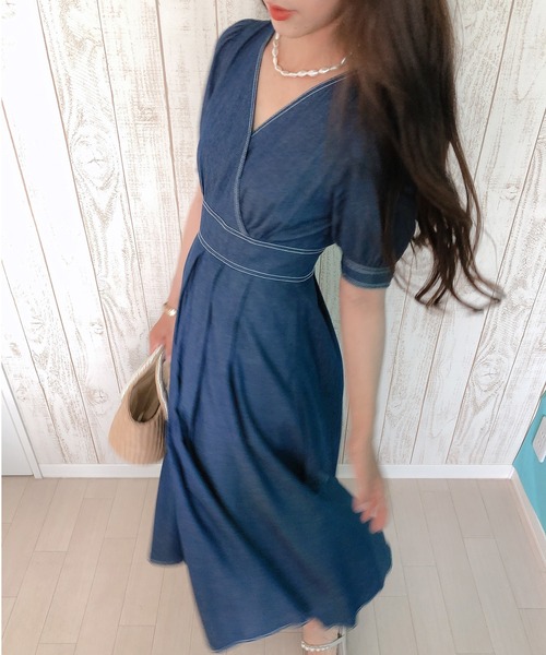 「junoah」 半袖ワンピース X-LARGE ブルー レディース_画像4