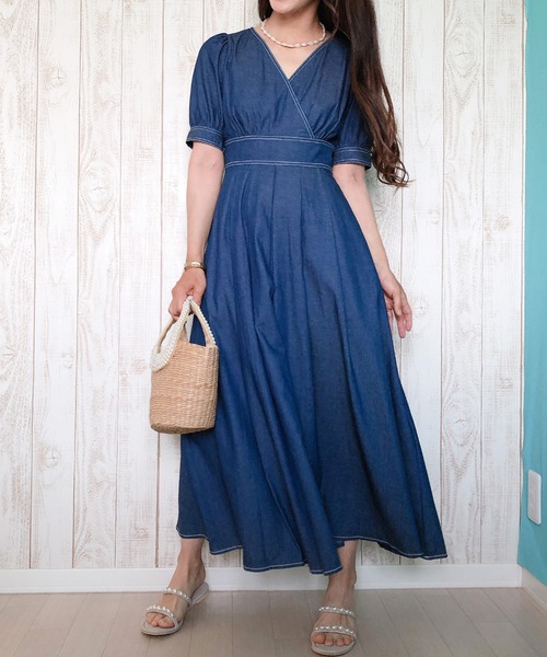 「junoah」 半袖ワンピース X-LARGE ブルー レディース_画像5