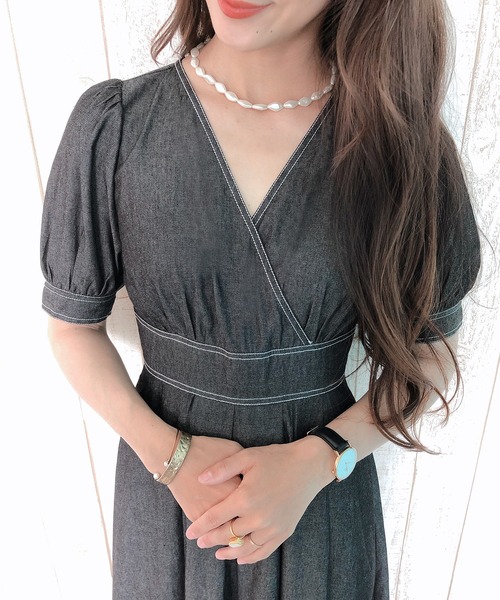 「junoah」 半袖ワンピース X-LARGE ブルー レディース_画像6