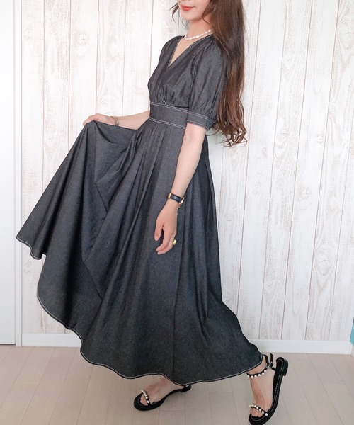 「junoah」 半袖ワンピース X-LARGE ブルー レディース_画像9