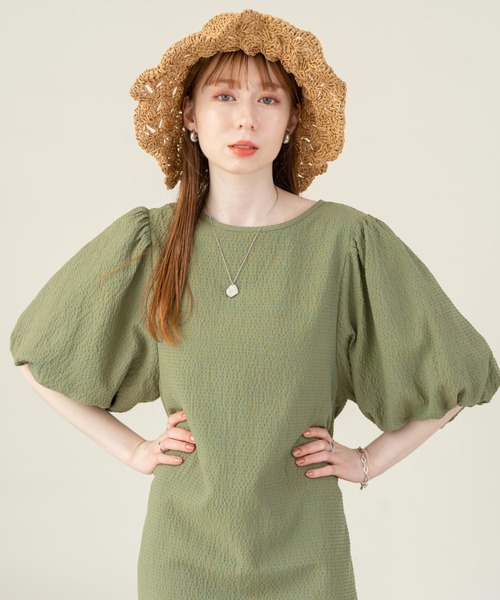 「hinari」 半袖ワンピース SMALL ブラウン レディース_画像3
