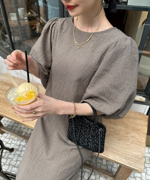 「hinari」 半袖ワンピース SMALL ブラウン レディース_画像7