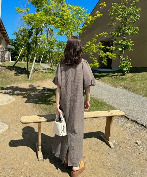 「hinari」 半袖ワンピース SMALL ブラウン レディース_画像9