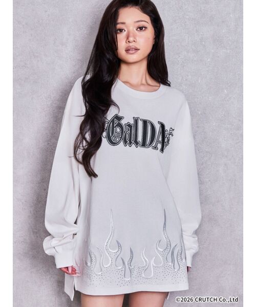 値下げ交渉⭕️新品☆GYDA ガルフィーコラボTシャツ GALFY（ガルフィー） tシャツ GYDA×GALFY bijou fire patternロンT