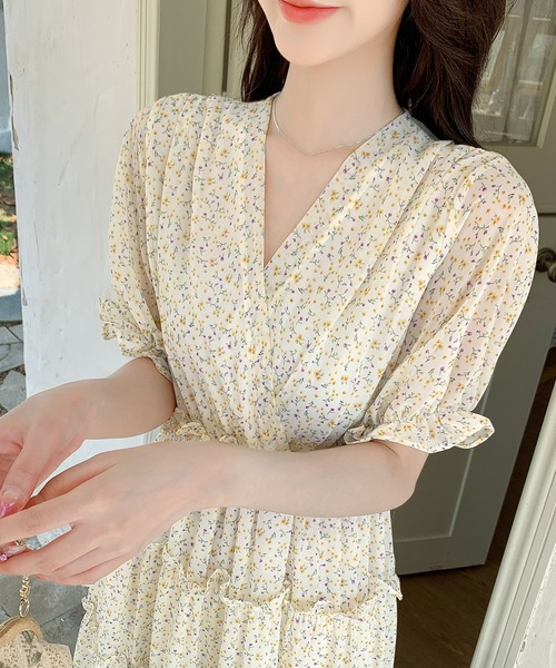 DAY CLOSET ワンピース レディース 半袖小花柄ティアードフリル