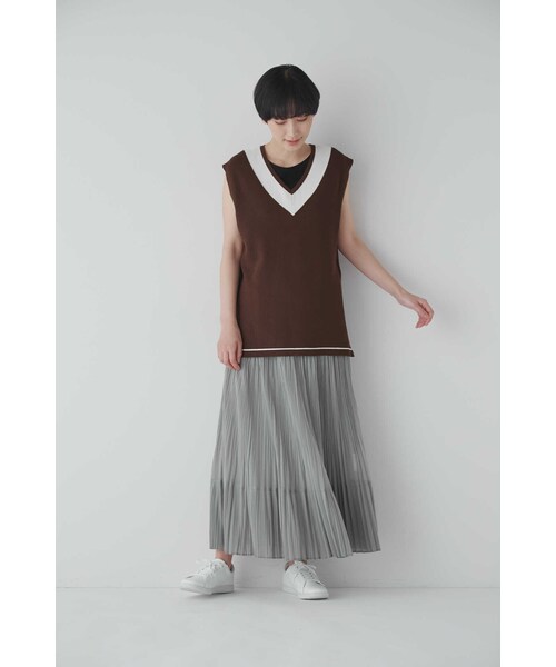 human woman ベスト ジレ バイカラーニット レディース