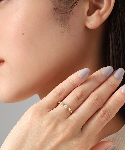 COCOSHNIK 指輪 リング K10ダイヤモンド 爪留め三つ編み レディース