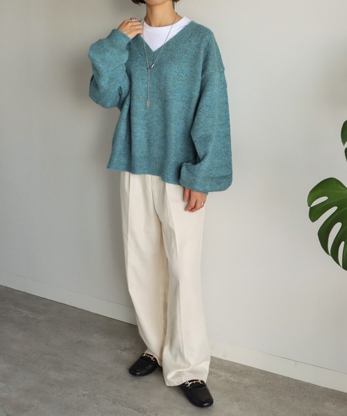ニット セーター 5GMIXカラー幻彩モヘアライクVネックニット