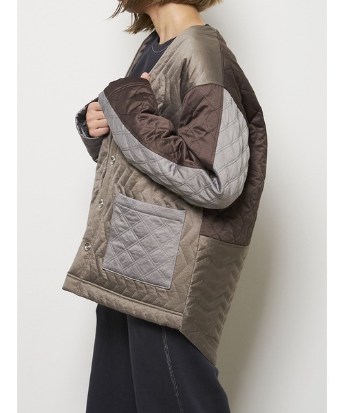 null.（ヌル） コート アウター カラーブロックキルトショート