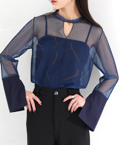 【人気】【完売品】シェリエ sheller シアーテールシャツ 2way cheriella tシャツ 「cheriella」WEB限定前後2WAY袖切替マーブル