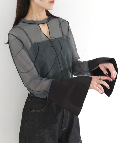 cheriella tシャツ 「cheriella」WEB限定前後2WAY袖切替マーブル