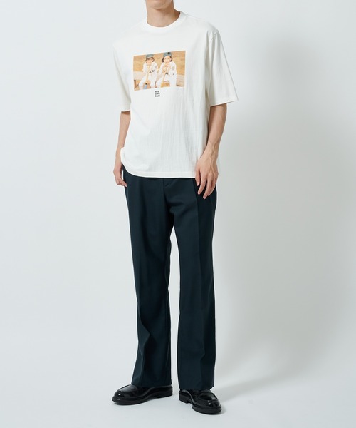 MARKA スラックス ネイビー ORGANIC WOOL TROPICAL marka スラックス ORGANIC WOOL TROPICAL FLAT FRONT FLAIR