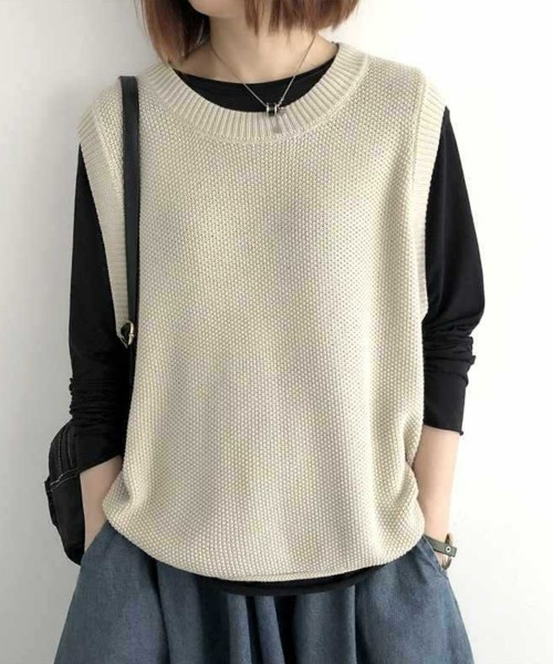 SEU ベスト ジレ 裾くるりデザインニットベスト サマーニット