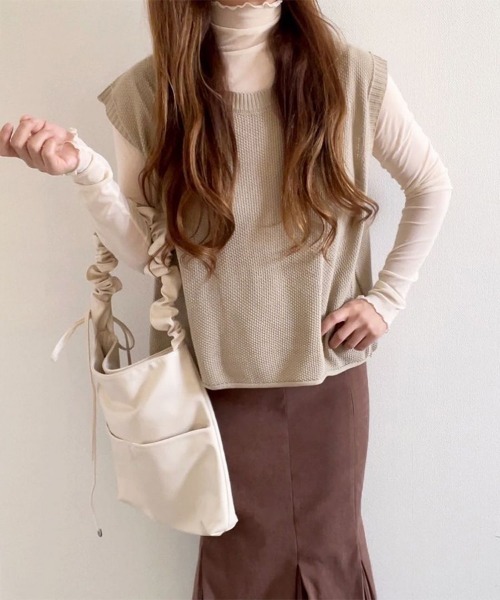 SEU ベスト ジレ 裾くるりデザインニットベスト ジレ サマーニット