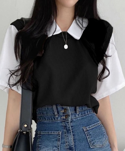miniministore tシャツ 半袖ニットtシャツ レイヤード風Tシャツ