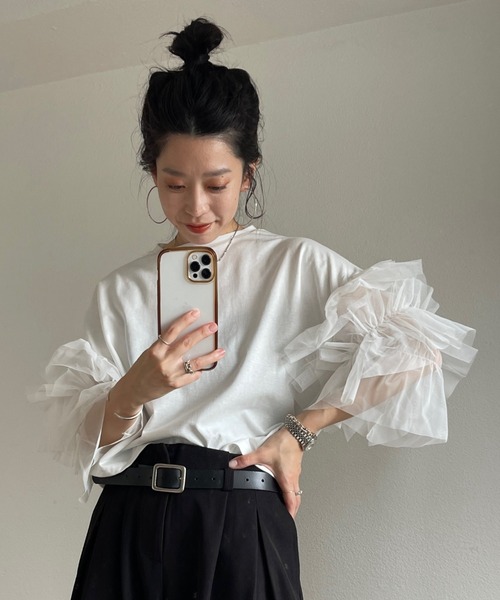 ❤️そらじろう❤️CHANELの裾フリルのＴシャッブラック❤️ rectangle（レクタングル） tシャツ 2way裾フリルショートトップス