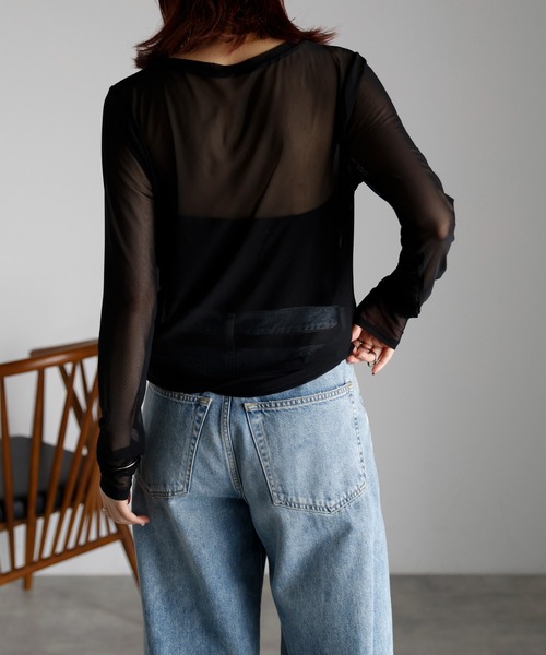 r.（アールドット） tシャツ クルーネック シアートップス レディース