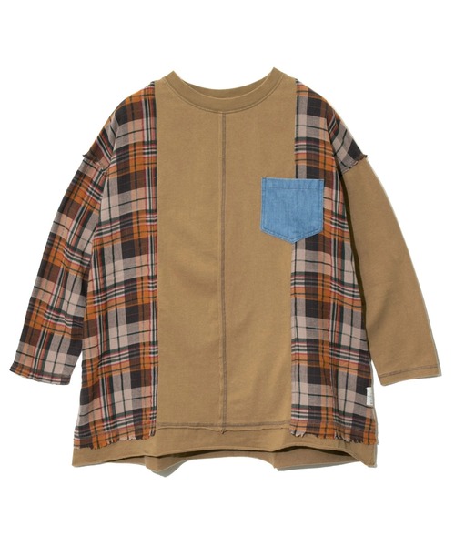 tシャツ CUBE SUGAR/キューブシュガー　天竺ｘデニムパウダー加工長袖リメイク風PO レディース