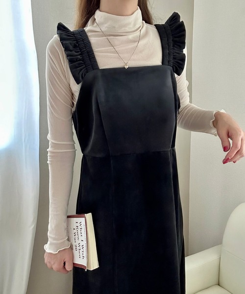 René ベロア フリルワンピース LAUIR（ラウアー） ワンピース フリルデザインベロアワンピース