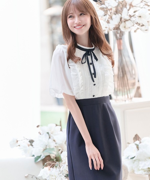 Rib knit puff-sleeve one-piece | EmiriaWiz公式オンラインストア