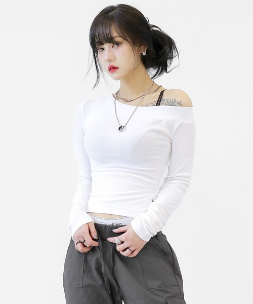 tシャツ クロップド ワンショルダートップス レディース