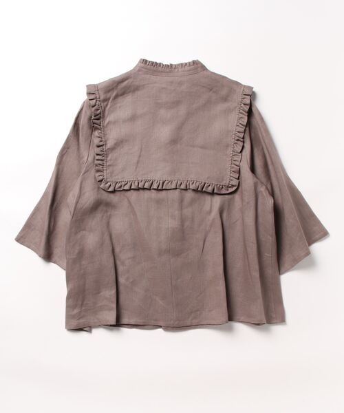 ハウピア haupia トップス 七分袖シャツブラウス サイズ38 M ネイビー×ライトブラウン レディース 刺繍 新品同様