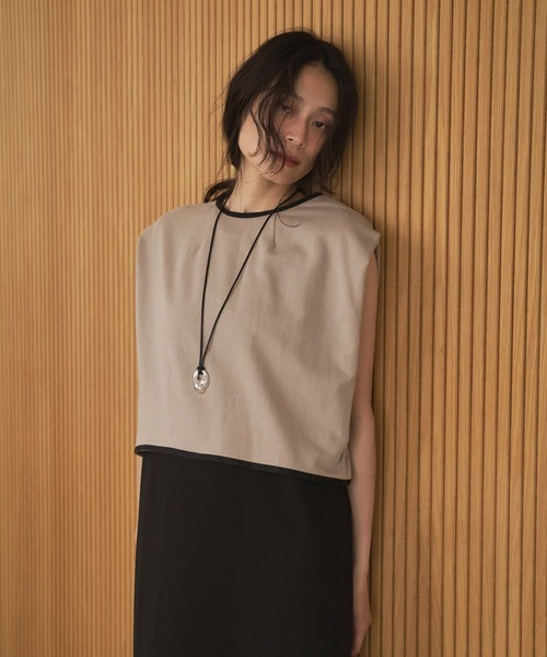 tシャツ バックオープンパイピングノースリーブカットソー-手洗い可- レディース