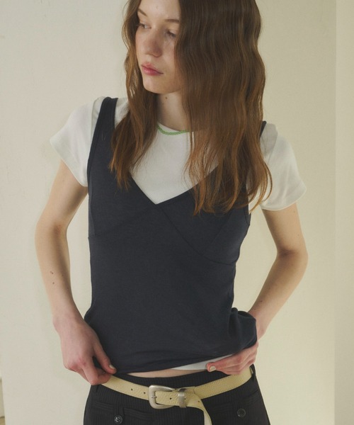 GIUNON タンクトップ ノースリーブ soft sheer tank top