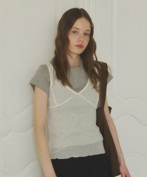 GIUNON タンクトップ ノースリーブ soft sheer tank top