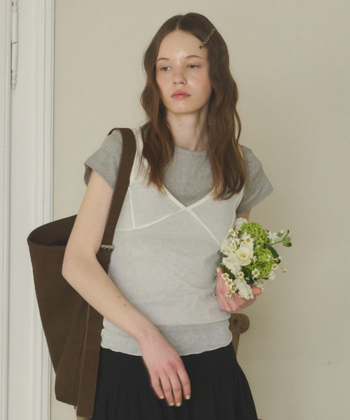 GIUNON タンクトップ ノースリーブ soft sheer tank top