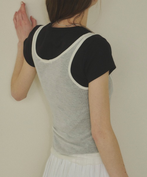 GIUNON タンクトップ ノースリーブ soft sheer tank top