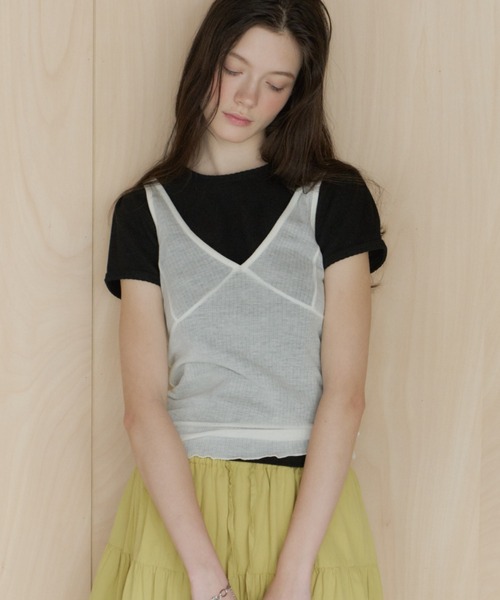 GIUNON タンクトップ ノースリーブ soft sheer tank top / ソフト