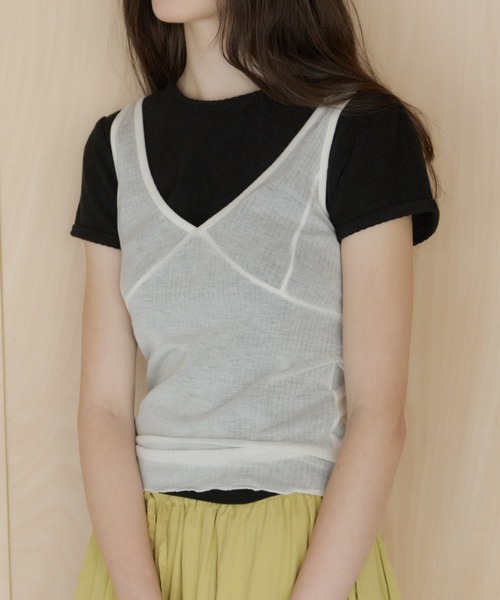 GIUNON タンクトップ ノースリーブ soft sheer tank top / ソフト