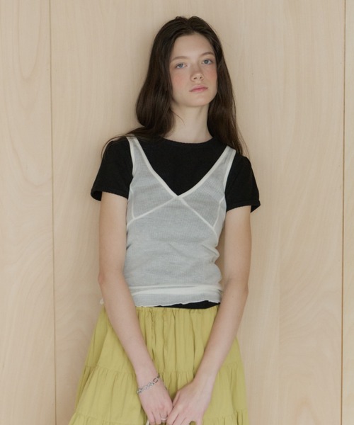 GIUNON タンクトップ ノースリーブ soft sheer tank top / ソフト