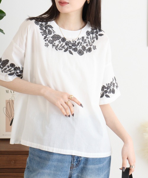 ブラウス シャツ EMAGO レース風刺繍ブラウス レディース Emago ブラウス シャツ EMAGO レース風刺繍ブラウス レディース
