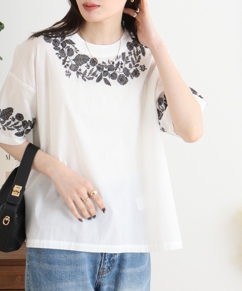 Emago ブラウス シャツ EMAGO レース風刺繍ブラウス レディース