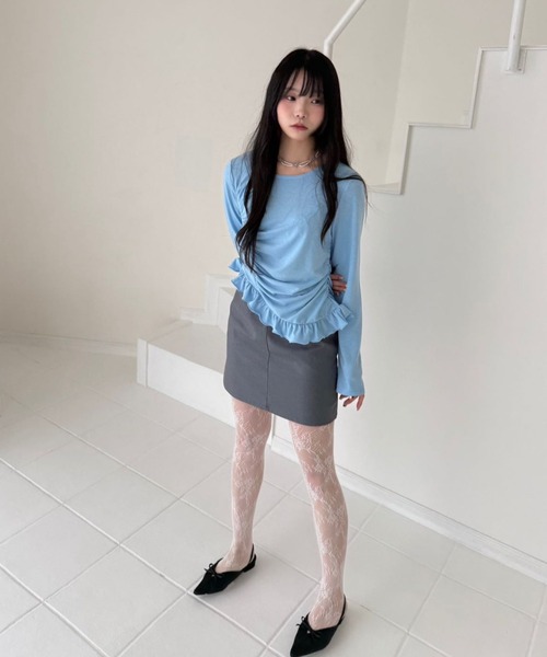 tシャツ FRILL GATHER TOPS/フリルギャザートップス レディース