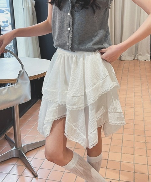 BOHEMSEO カジュアル アシンメトリー 2ways トップス ミニスカート‌ gossip!ロサンゼルス スカート Y2Kレースヘムアシンメトリー